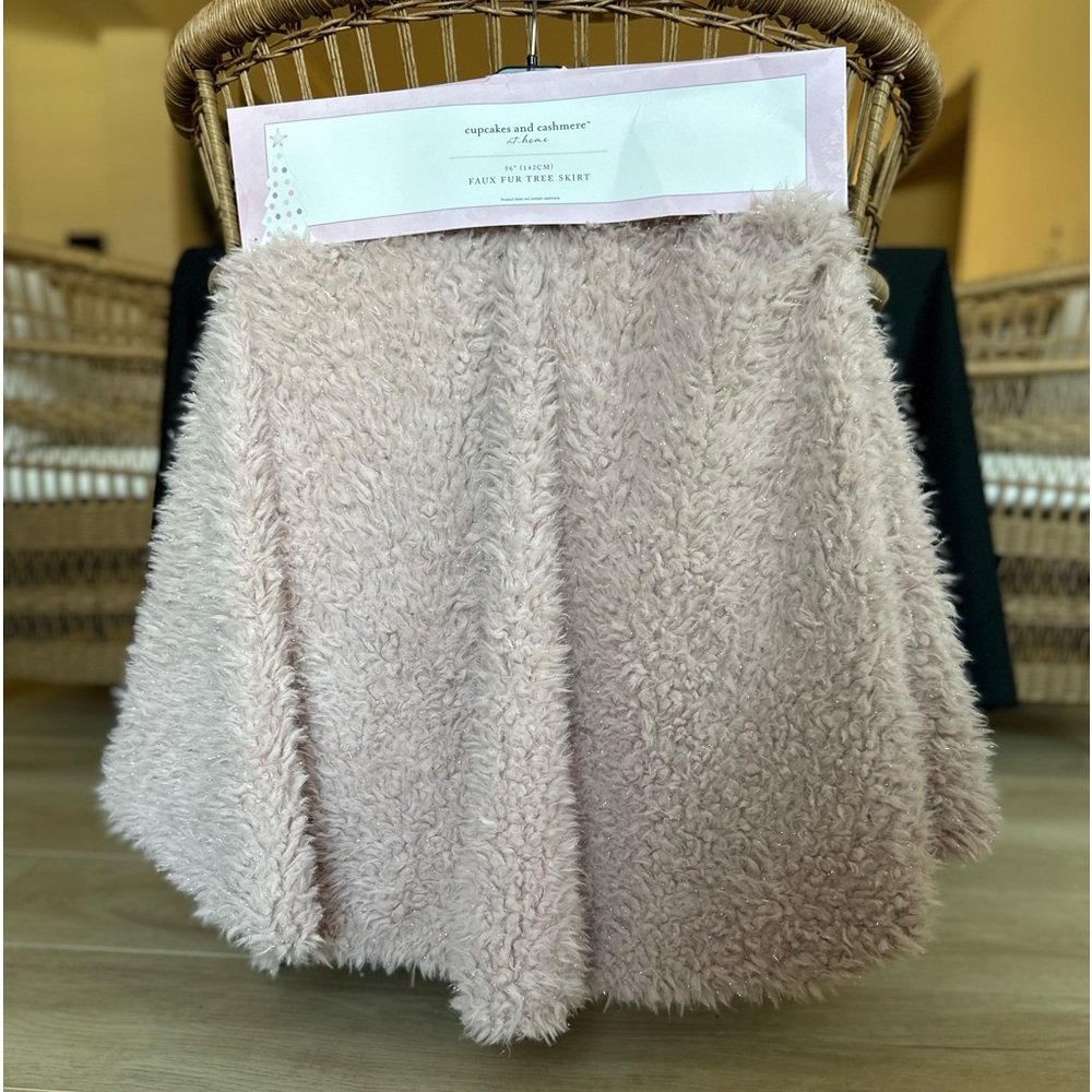Cupcakes & Cashmere Christmas tree skirt pink fluffy sparkle faux fur pinkmas 56